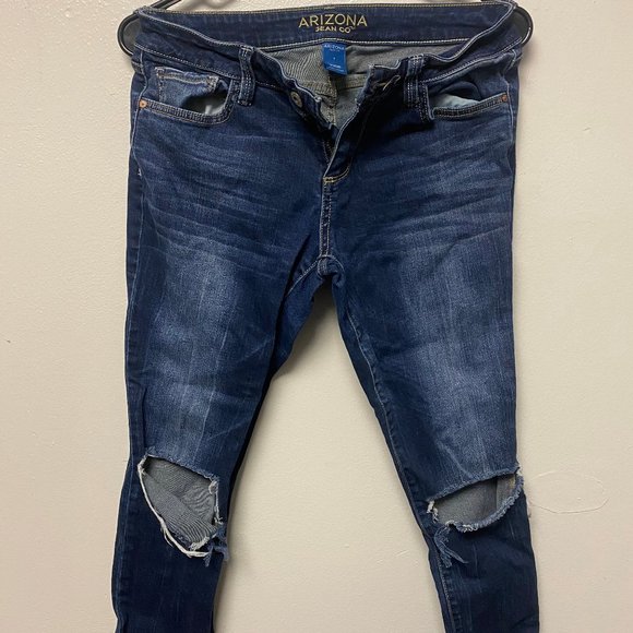Dark Wash Skinny Jeans With Knee Rips - Picture 1 of 2
